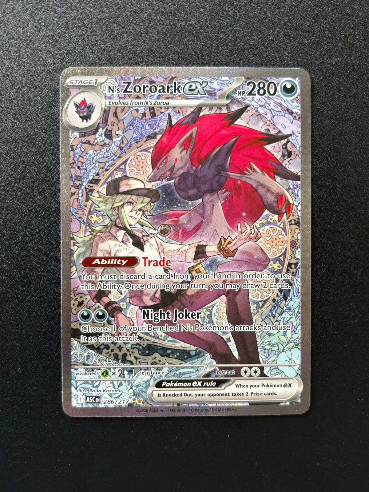 Zoroark ex 286/217 - Pokémon Kaart, Ophalen of Verzenden, Zo goed als nieuw, Losse kaart, Foil