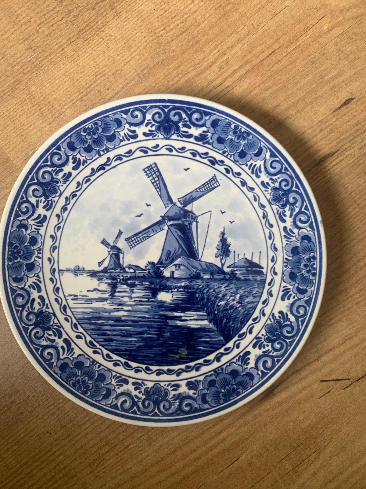 Delfts Blauw Wandbord met Molens - Handgeschilderd, Antiek en Kunst, Ophalen