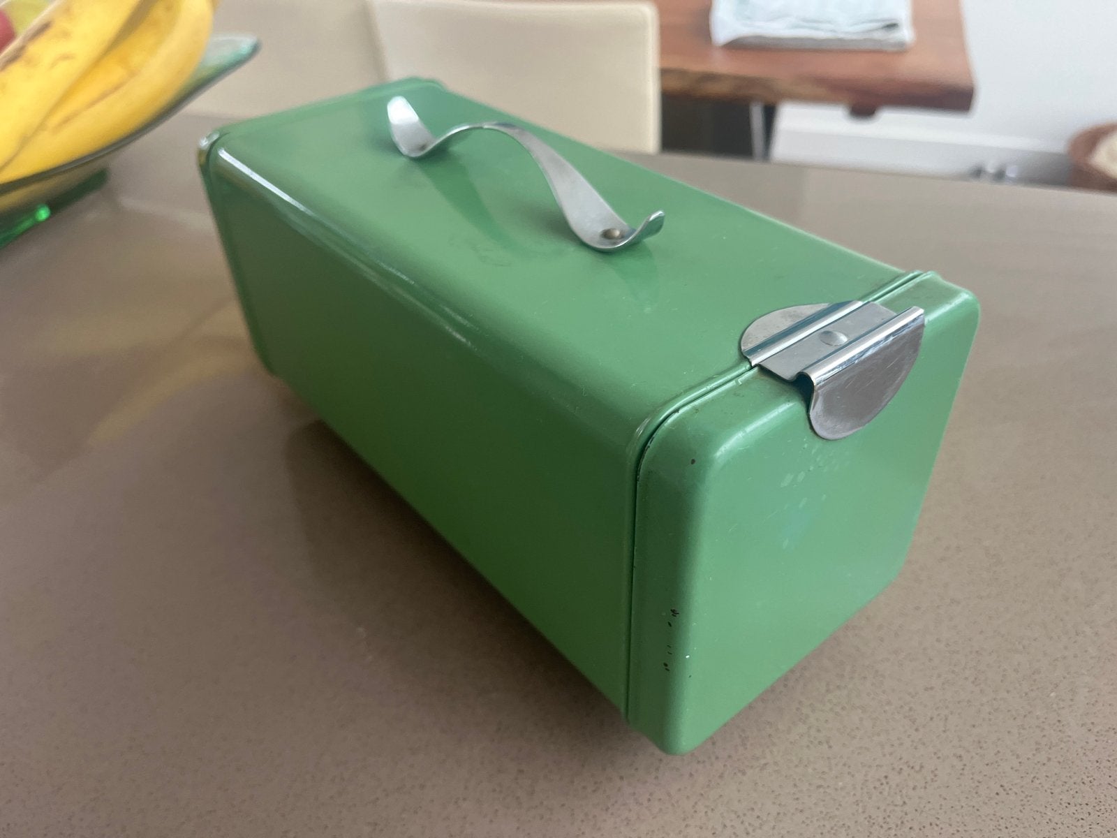 Vintage Groene peperkoek trommel met Houten Snijplank, Ophalen of Verzenden