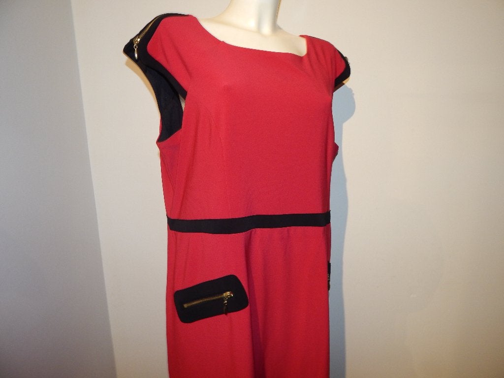 Joseph Ribkoff stretch jurk vintage rood zwart details D48, Kleding | Dames, Verzenden, Maat 46/48 (XL) of groter, Joseph Ribkoff