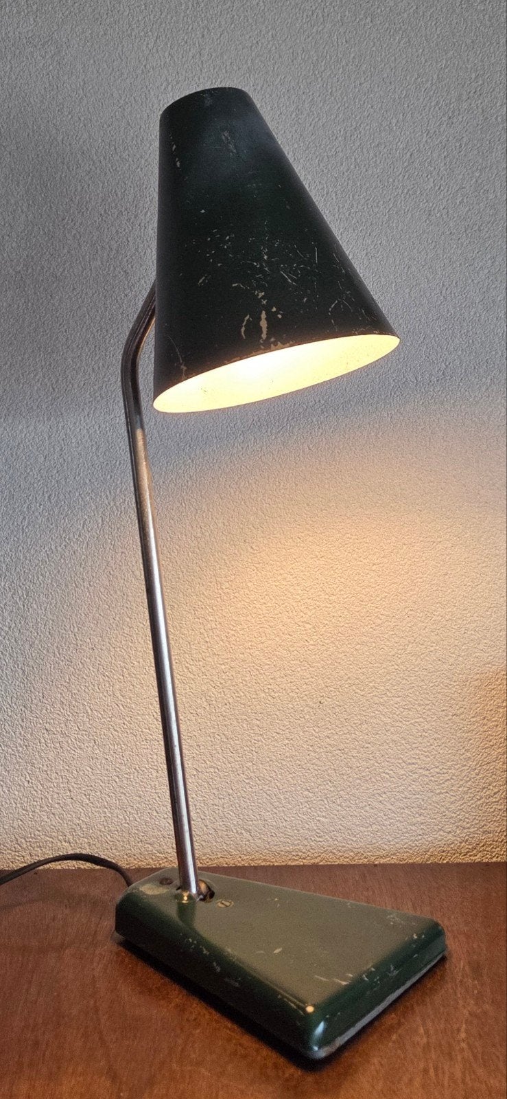 Vintage Mid-Century Bureaulamp Jaren '50/'60 –Groen & Chroom, Ophalen