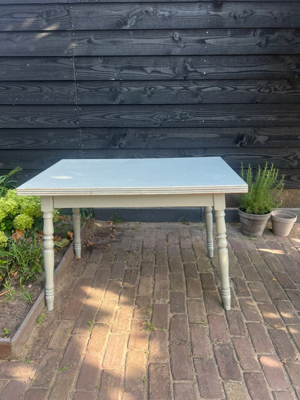 Uitschuifbare houten vintage eettafel, Huis en Inrichting, Ophalen, Gebruikt, 50 tot 100 cm, Rechthoekig