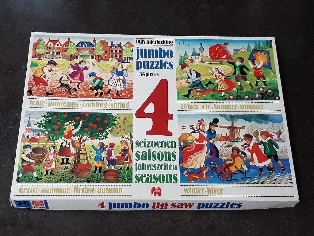 Vintage kinderpuzzel 4 in 1 de 4 seizoenen Jumbo, Kinderen en Baby's, Speelgoed | Kinderpuzzels, Ophalen of Verzenden, Meer dan 50 stukjes