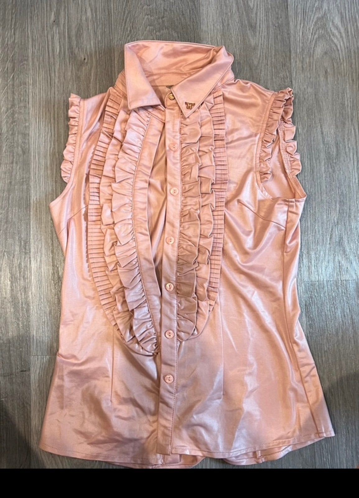 Roze leerlook blouse/top Given, Ophalen of Verzenden, Zo goed als nieuw, Maat 36 (S), Roze