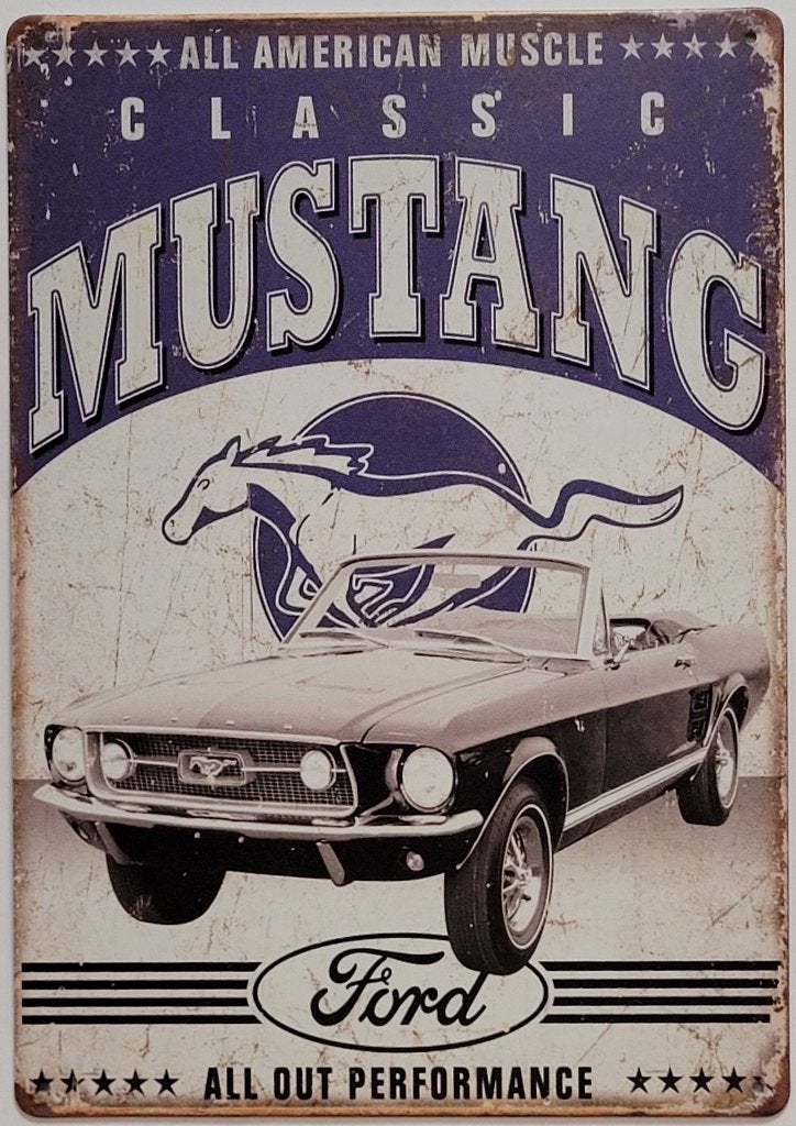 Ford Mustang blauw grijs reclamebord van metaal wandbord, Ophalen of Verzenden, Nieuw, Auto's
