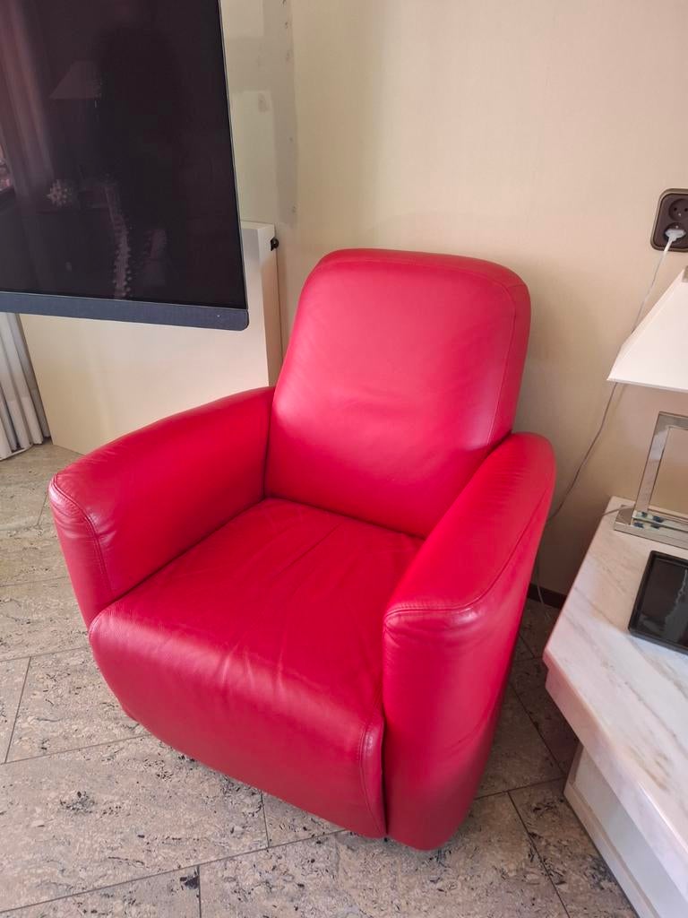 Comfortabele rode fauteuil - 90x90x78cm, Ophalen, Gebruikt, 75 tot 100 cm, Leer