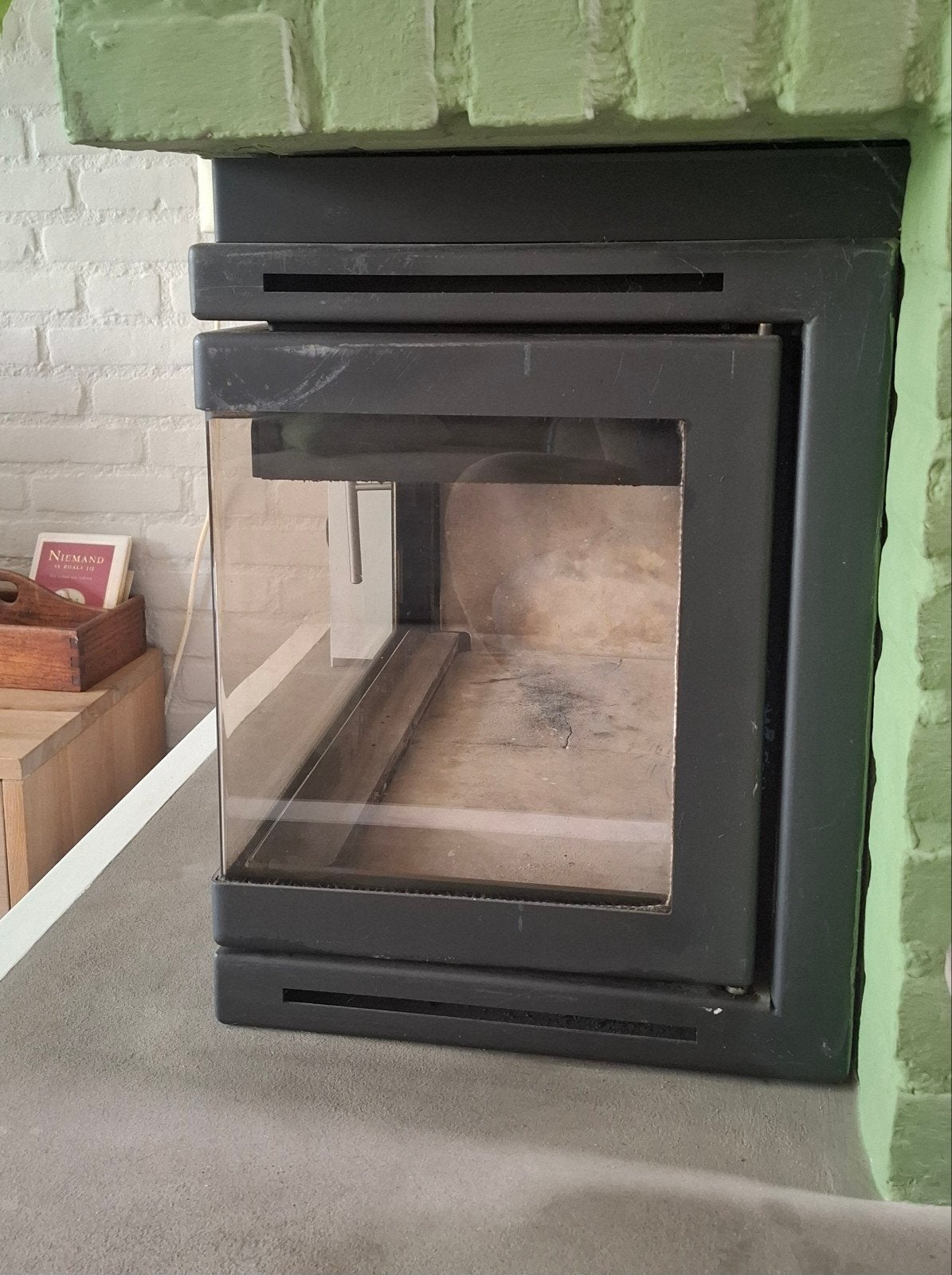 Oxford Nova Hoek Inzethaard 4-8 kW met gratis afvoerpijp, Ophalen, Gebruikt, Inzethaard, Houthaard