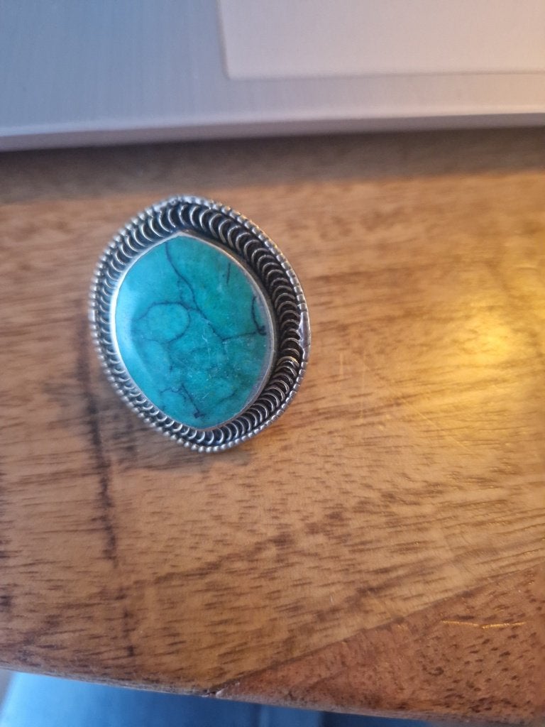 Tibetaans zilveren ring met turquoise. Maat17., Sieraden, Tassen en Uiterlijk, Ophalen of Verzenden, Zilver, Ring, Met edelsteen