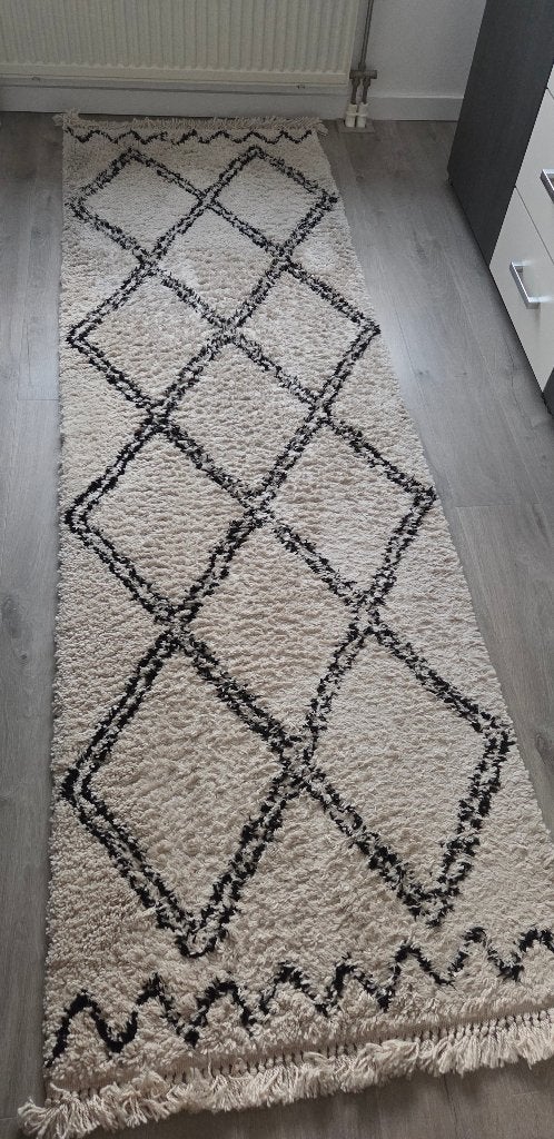 Loper creme/zwart 260/80, Crème, 200 cm of meer, Zo goed als nieuw, Modern