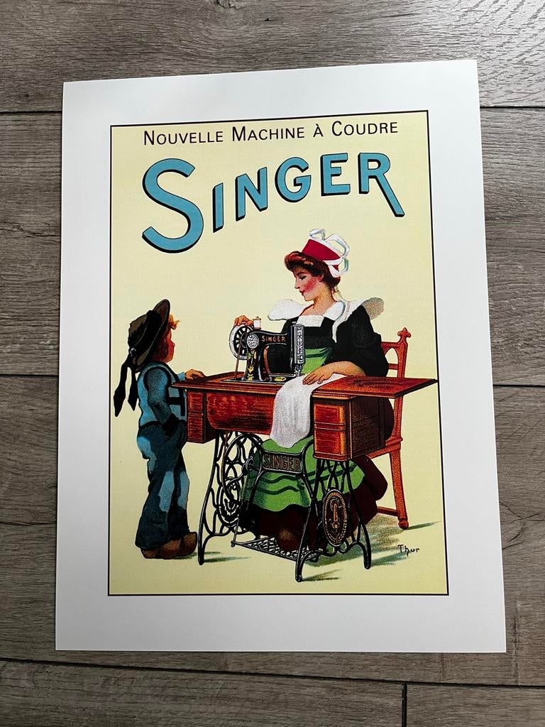 Vintage Singer Naaimachine Poster - 30x40 cm, Verzamelen, Rechthoekig Staand, Nieuw, Ophalen of Verzenden, A1 t/m A3