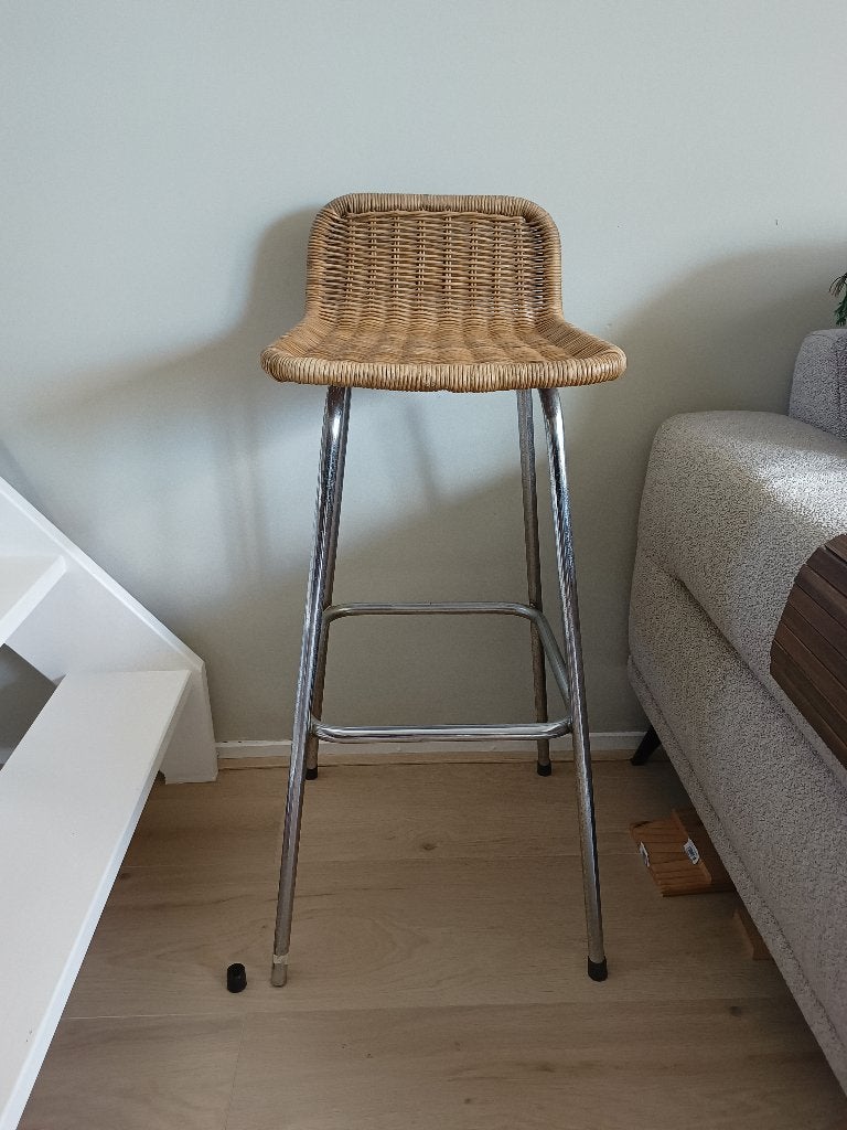 Vintage barkruk Dirk van Sliedrecht, René Noordwolde, Ophalen, Gebruikt, Met voetsteun, 60 tot 90 cm