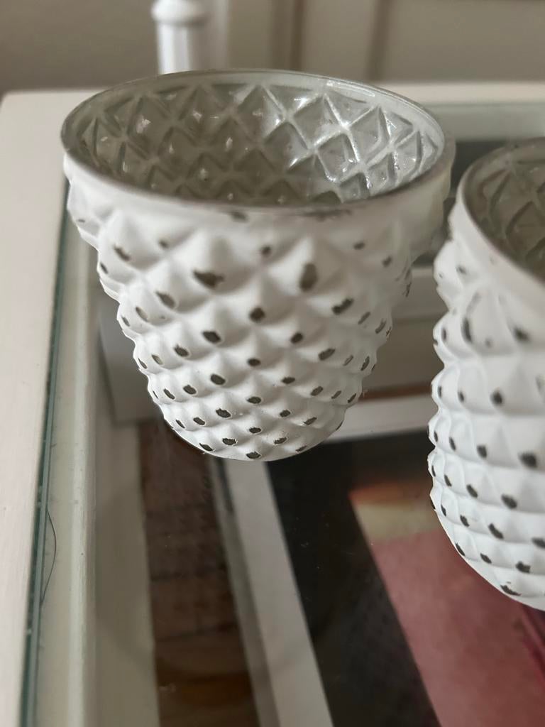 Riviera Maison Votive S - Set van 2 glazen theelichthouders, Overige materialen, Verzenden, Wit, Zo goed als nieuw