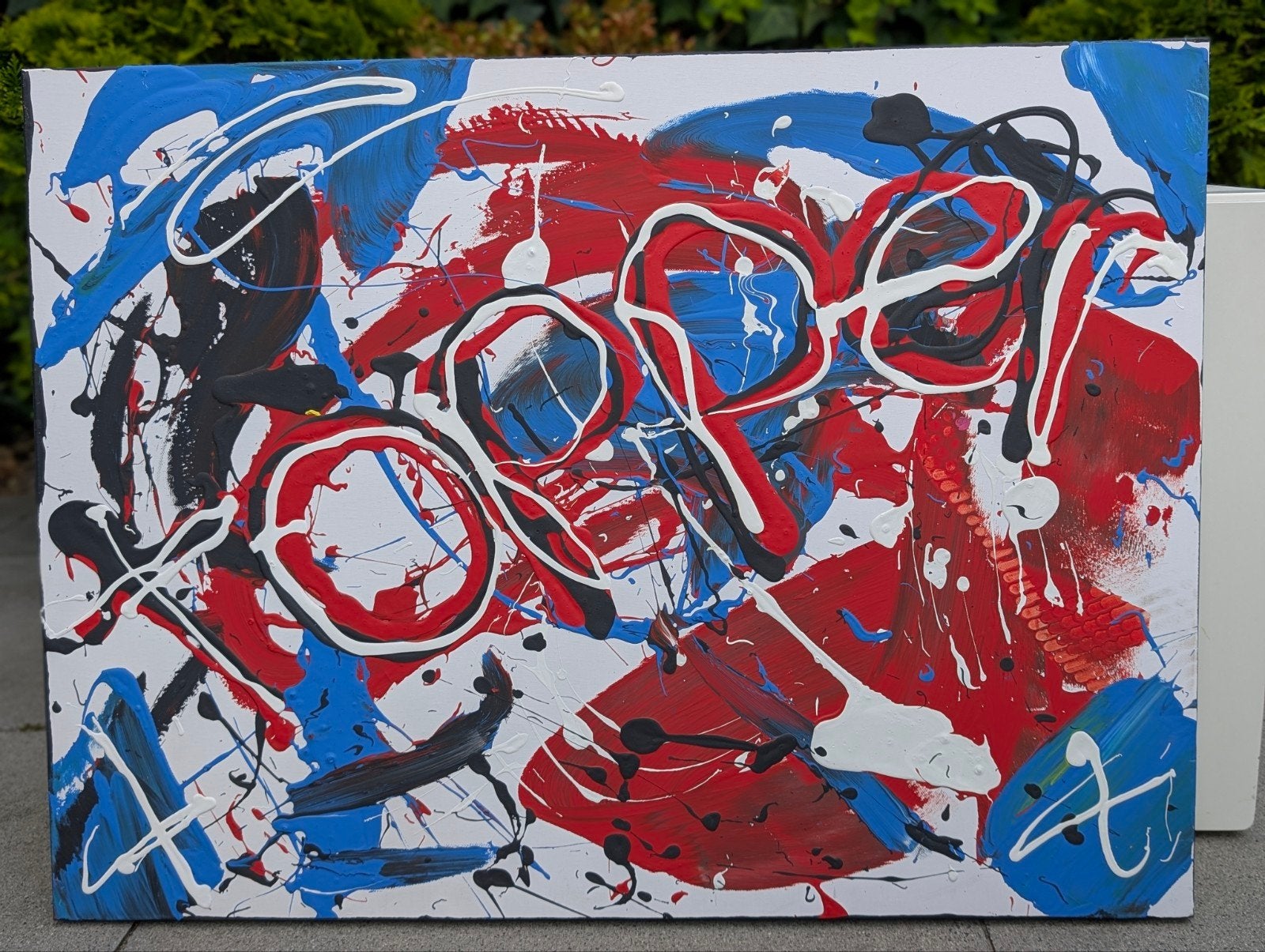 Abstract schilderij - Rood, Blauw, Zwart, Wit, Antiek en Kunst, Ophalen