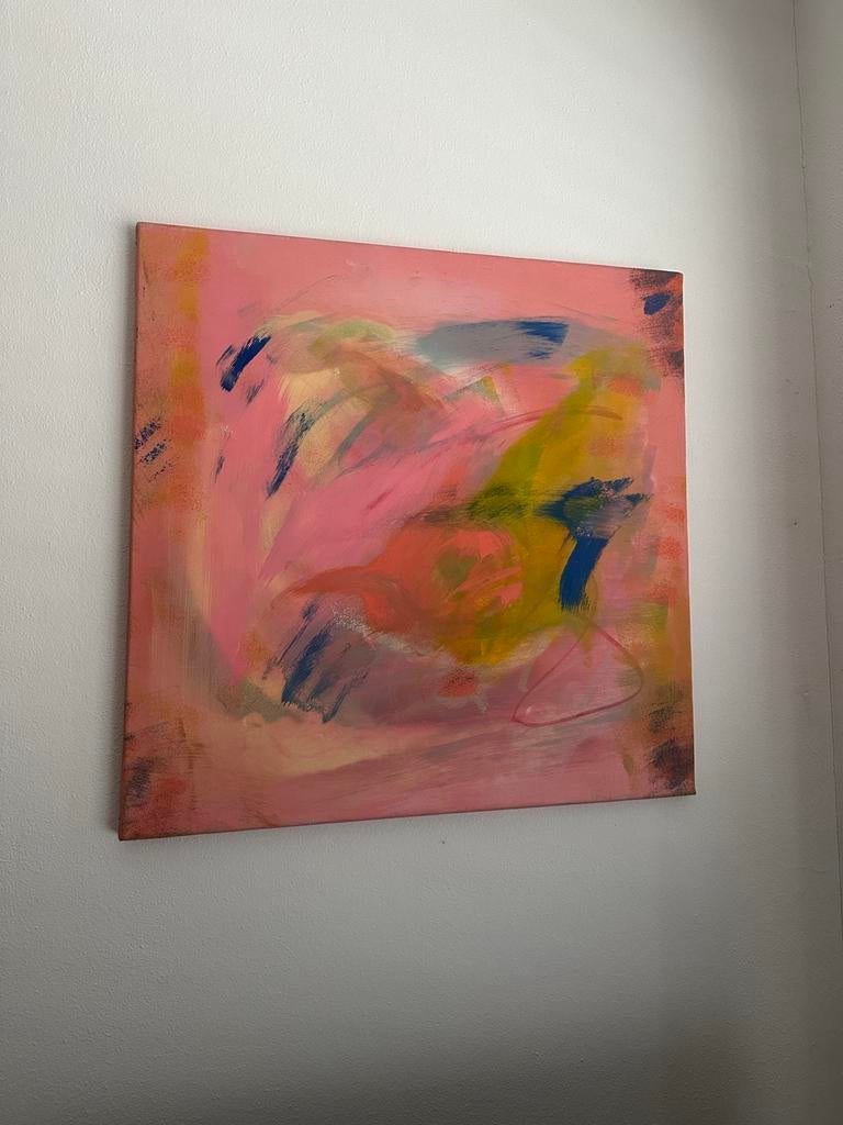 Abstract roze schilderij op canvas - Acrylverf, Antiek en Kunst, Ophalen of Verzenden