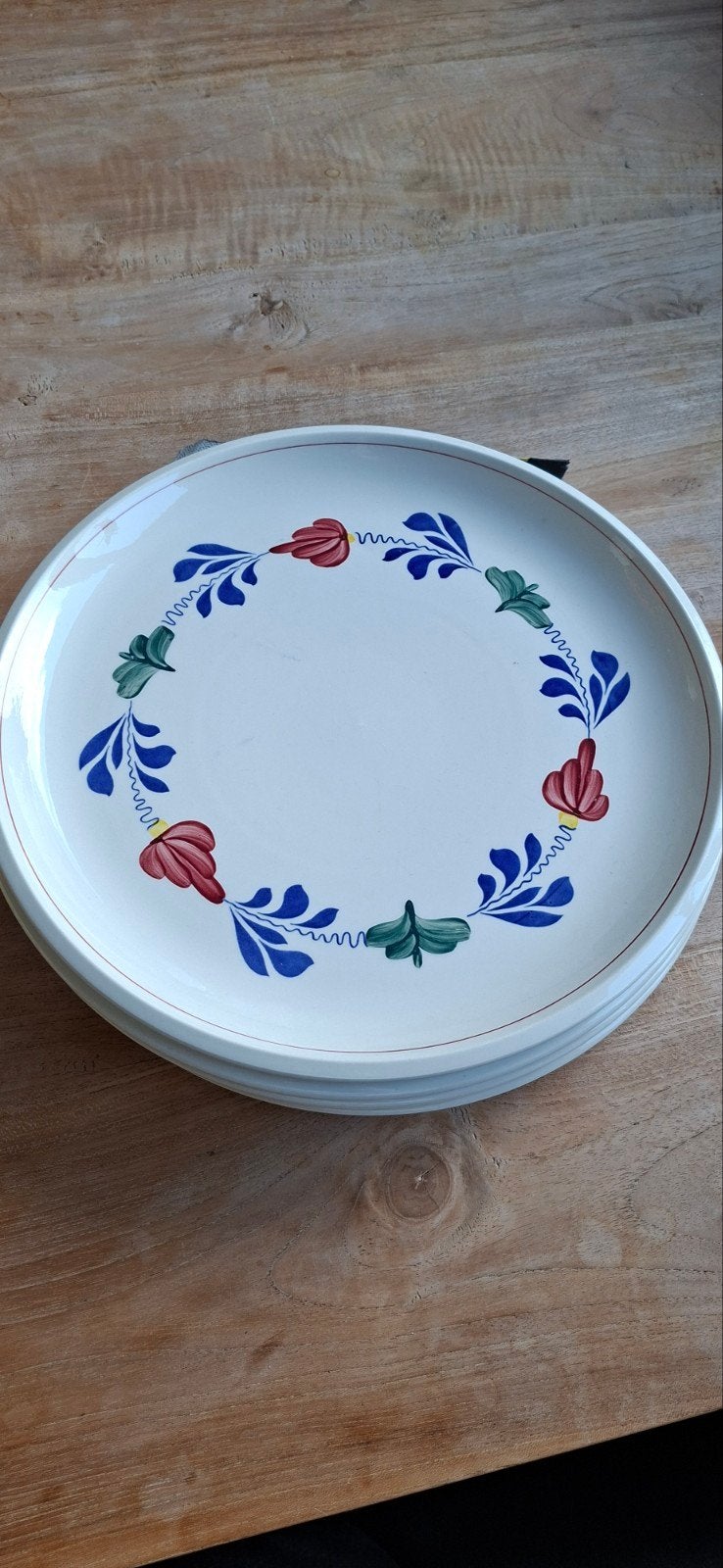 5 boerenbont Boch Frères borden,  32 cm, Ophalen, Gebruikt, Keramiek, Landelijk/Boerenbont