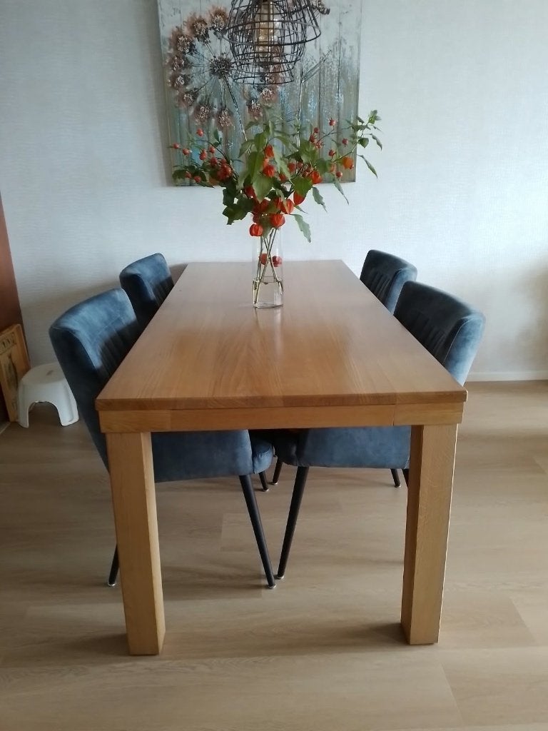 Licht eiken eettafel, Ophalen, Gebruikt, Eikenhout, 200 cm of meer