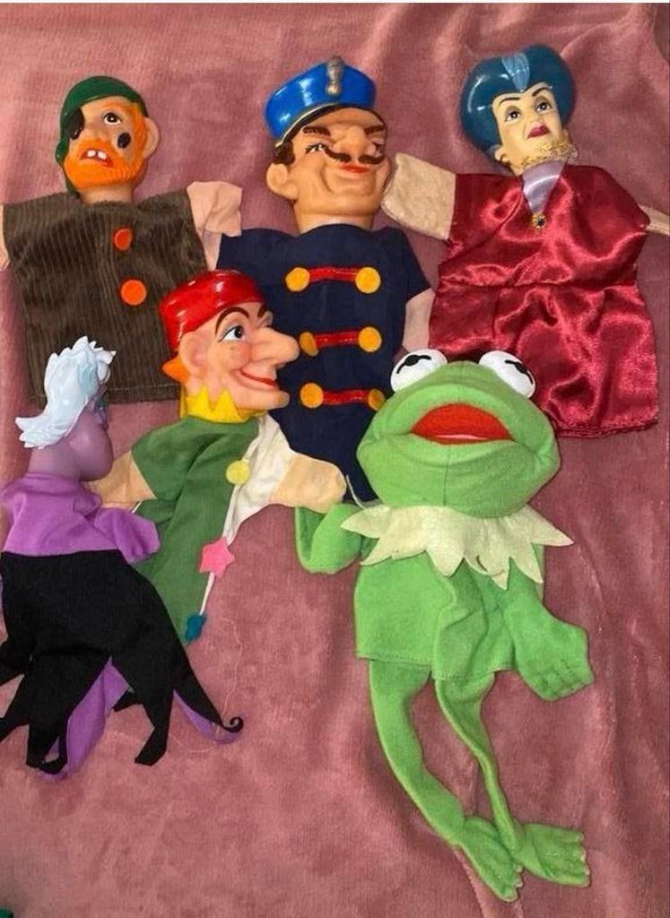 5 Poppenkastpoppen: Jan Klaassen, Boef, Boswachter, Kermit, Ophalen of Verzenden, Zo goed als nieuw, Overige typen