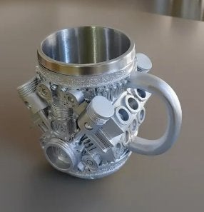 Unieke V8 Motorblok Mok - RVS Binnenkant, Verzenden, Nieuw, Mok, Overige stijlen