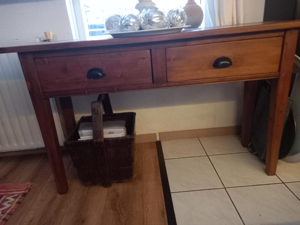 OUD GRENENHOUTEN SIDETABLE-WANDTAFEL-HALTAFEL MET 2 LADEN, Ophalen