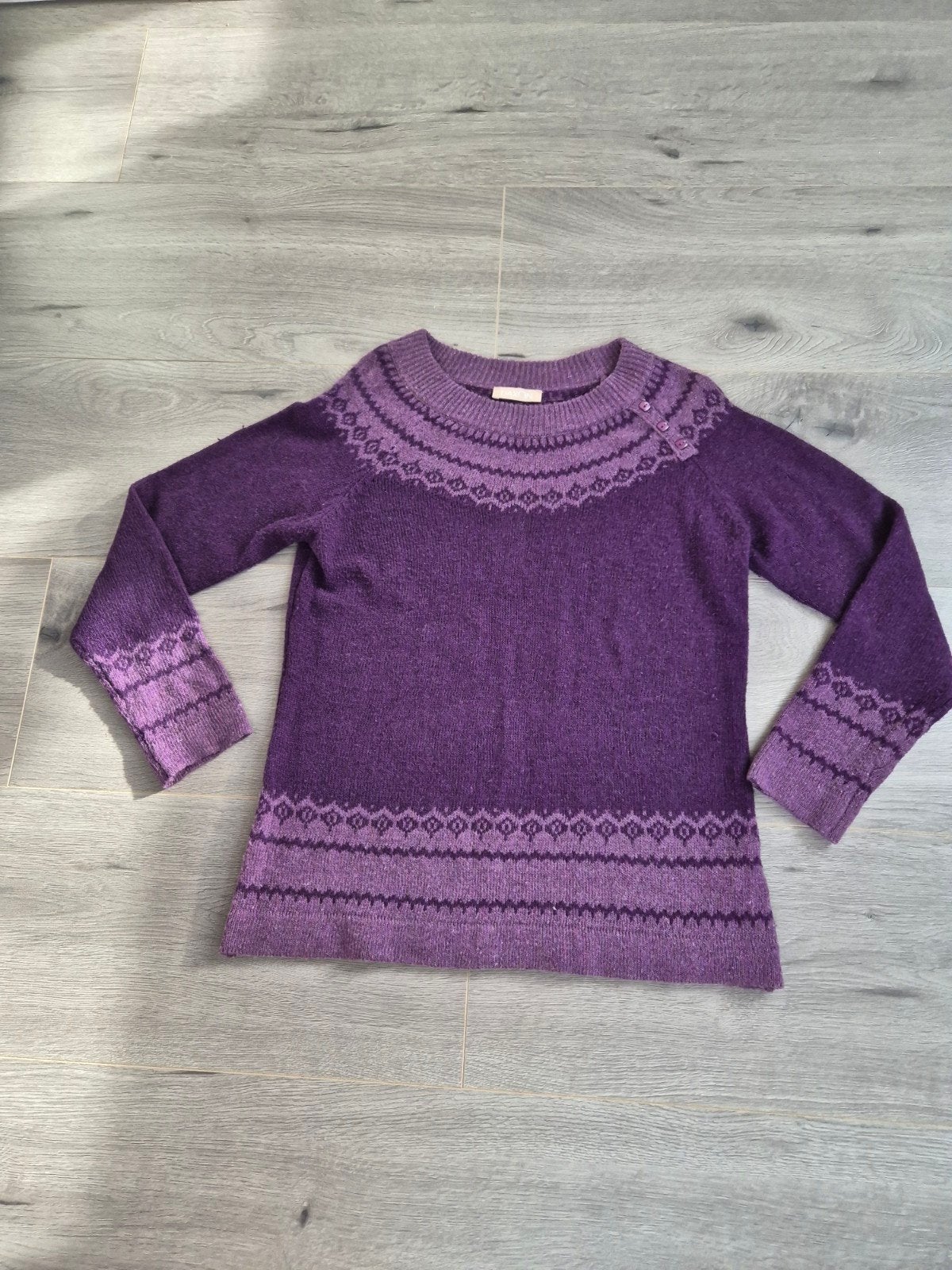 Daxon Paarse Jacquard / Fair Isle Trui met Wol & Angora - L, Kleding | Dames, Truien en Vesten, Paars, Maat 42/44 (L), Ophalen of Verzenden