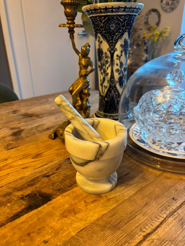 Vintage marmeren vijzel met stamper, mooie staat, Antiek en Kunst, Ophalen of Verzenden