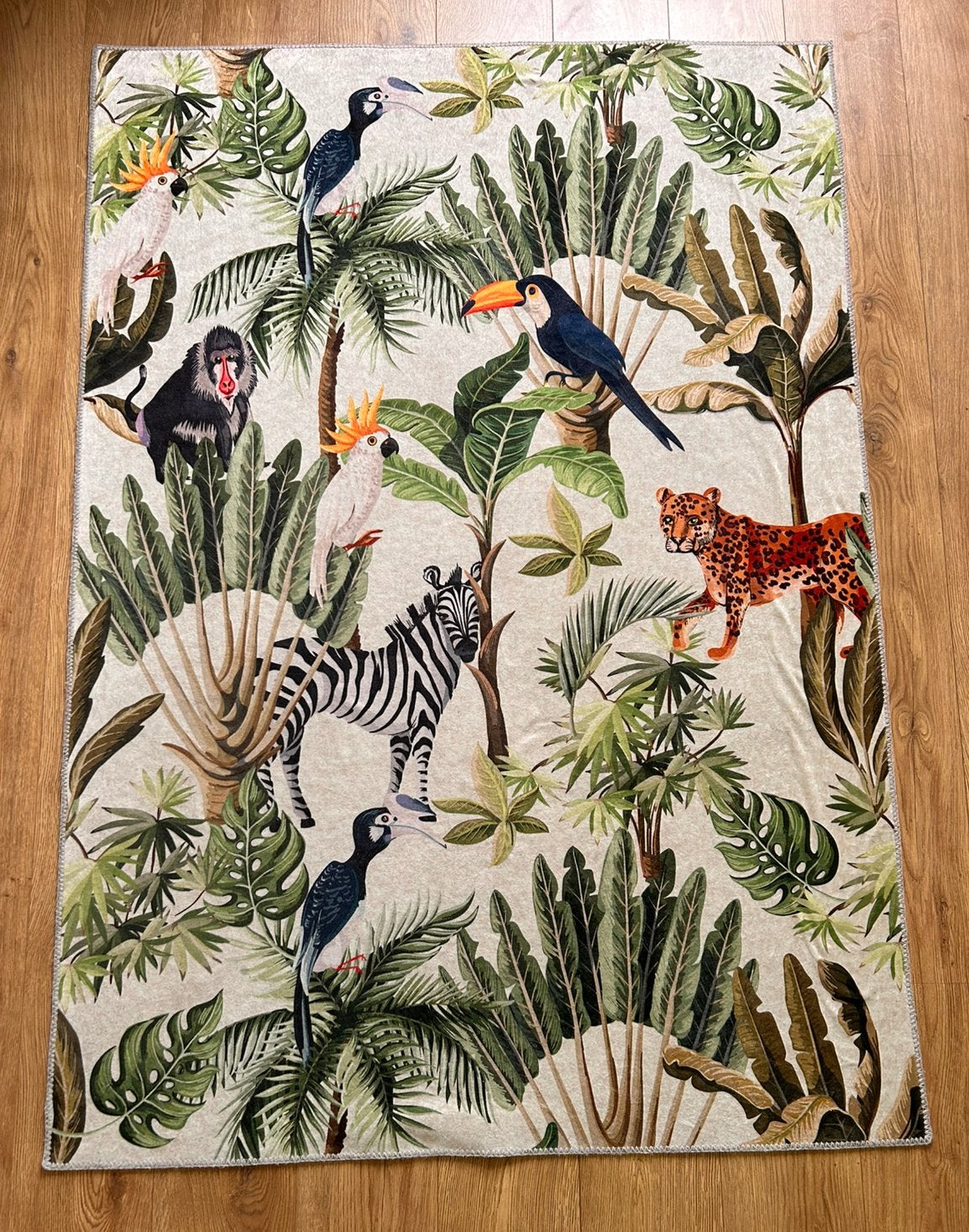 Leuk vloerkleed & muurcirkel jungle aankleding kinderkamer, Meerkleurig, Ophalen, Zo goed als nieuw, Wanddecoratie