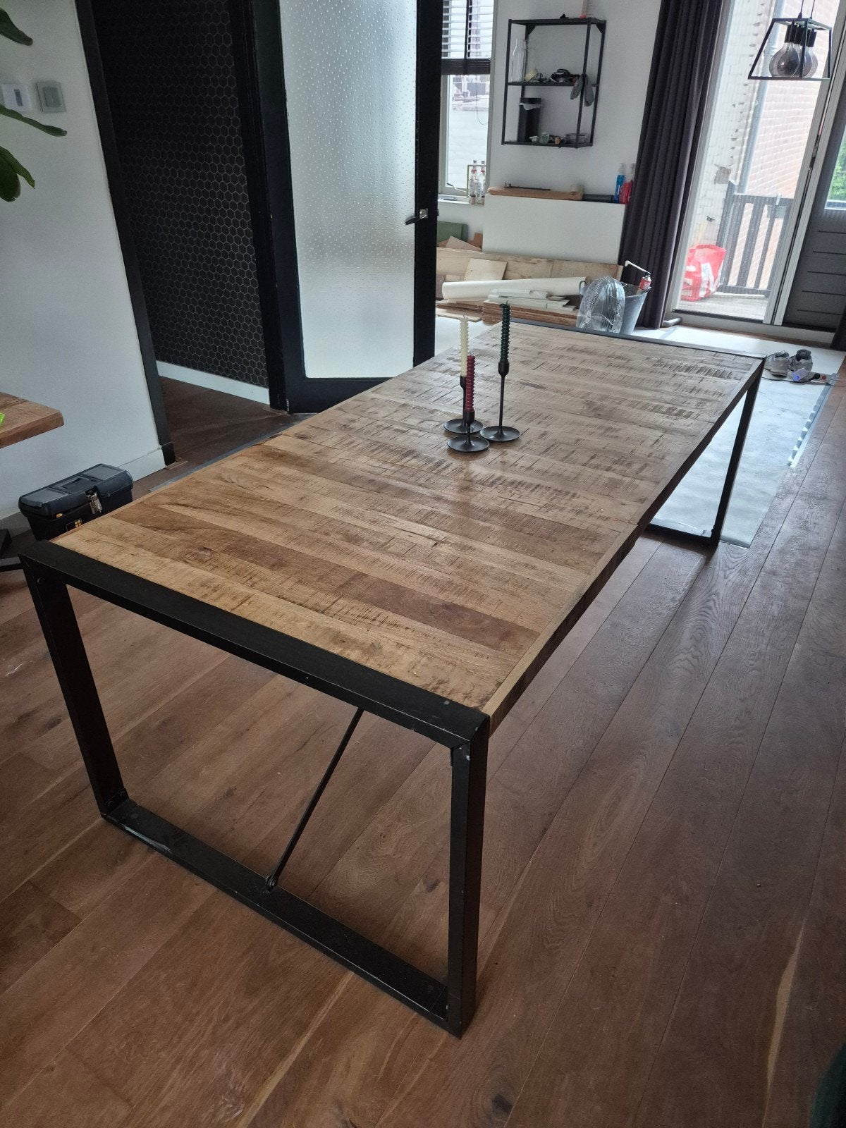 Eettafel met stoelen, Huis en Inrichting, Tafels | Eettafels, Ophalen, Gebruikt, 200 cm of meer, 50 tot 100 cm