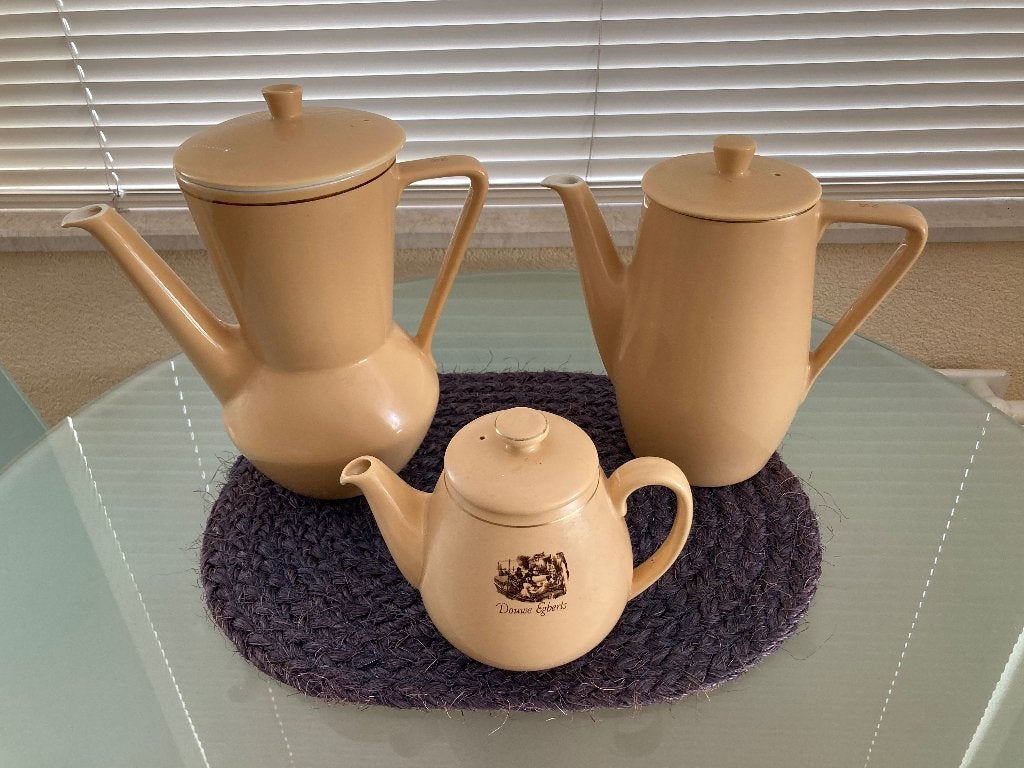 2 DE koffiepotten en 1 DE theepotje. Jaren 50/60, Ophalen, Overige typen, Zo goed als nieuw, Overige stijlen