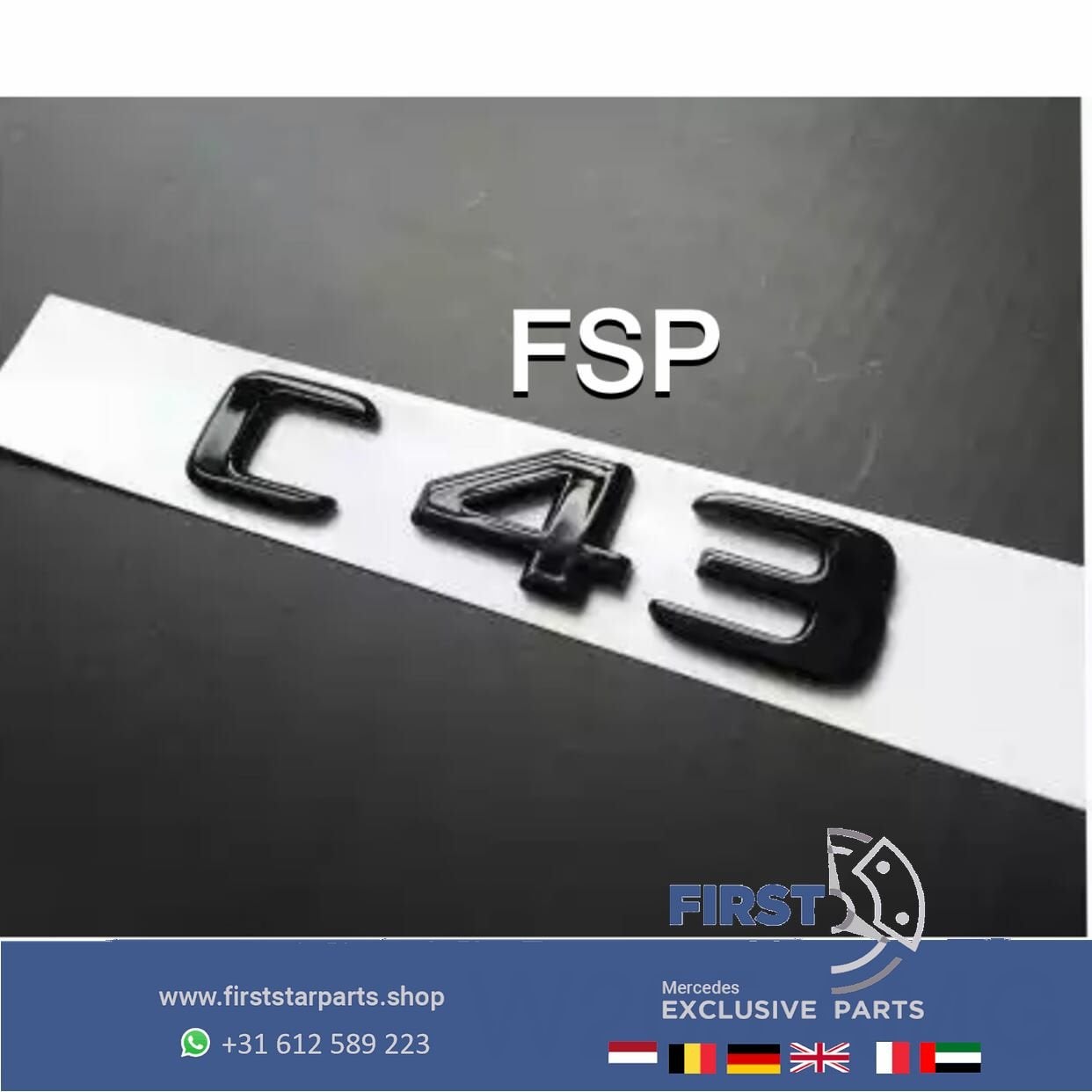 C43 LETTERS Mercedes W205 43 AMG LOGO ZWART EMBLEEM  Mercede, Gebruikt, -, Ophalen of Verzenden, Achter