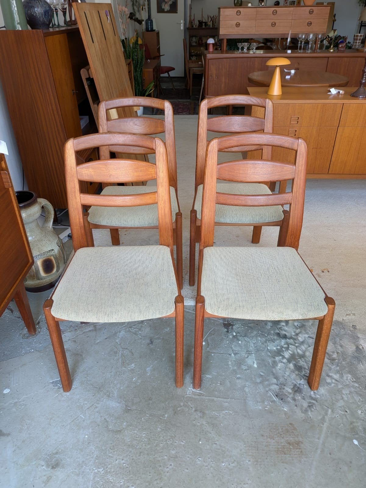 Vintage 4 teakhouten Deense eetkamerstoelen, Holstebro, Ophalen, Bruin, ., Vintage