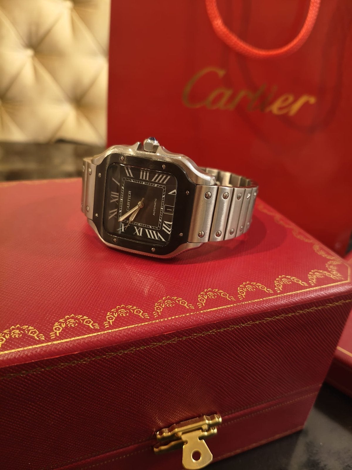 Cartier Santos 100m automatisch herenhorloge, Sieraden, Tassen en Uiterlijk, Horloges | Heren, Overige merken, Staal, Staal, Polshorloge