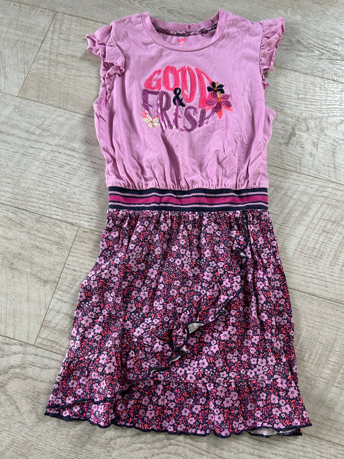 WE Zomerjurk Meisje Maat 146/152 - Roze Bloemenprint, Ophalen, Gebruikt, Meisje, Jurk of Rok