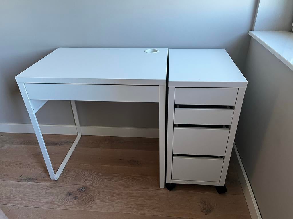 IKEA Micke bureau met ladeblok - Wit, Huis en Inrichting, Ophalen, Met lades, Spaanplaat of MDF, Zo goed als nieuw