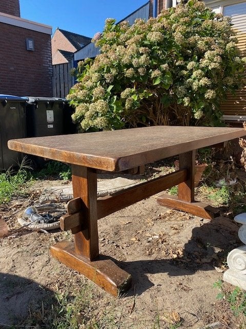 GRATIS Oude fraaie houten eettafel 90 x 160 cm voor binnen, Huis en Inrichting, Tafels | Eettafels, Ophalen, Gebruikt, 50 tot 100 cm
