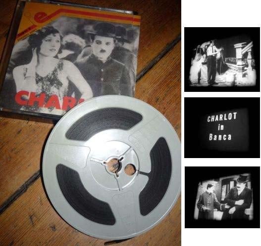 8mm film Charlie Chaplin "in Banca" 60 mtr zw/w met geluid, Audio, Tv en Foto, Filmrollen, Ophalen of Verzenden, 8mm film