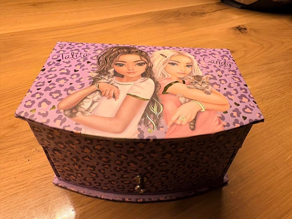 Top Model Sieradendoos met Spiegel, Paars, Ophalen of Verzenden, Hardcase, Zo goed als nieuw