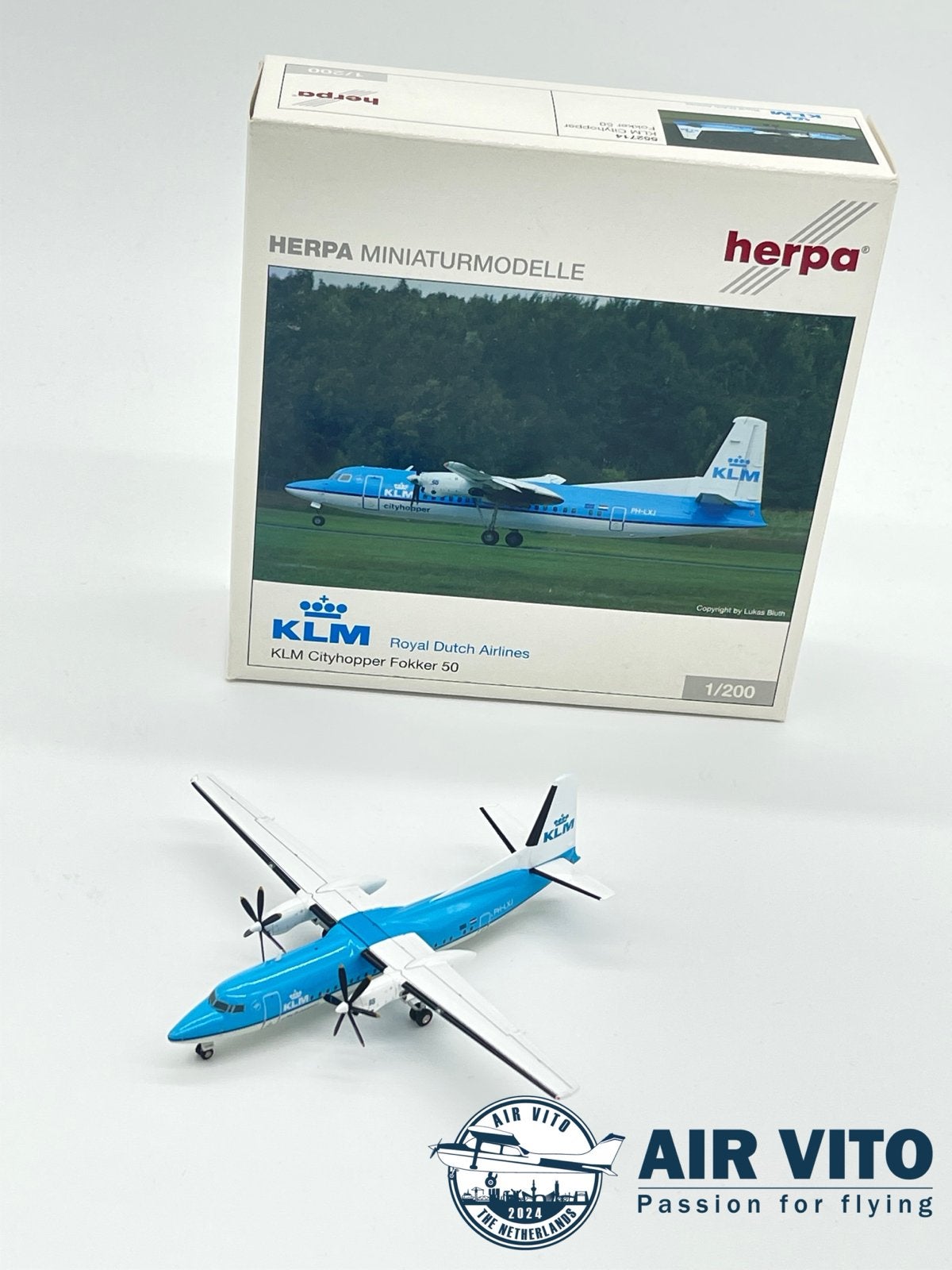 Herpa KLM Cityhopper Fokker 50 schaalmodel 1:200 Nieuw, Verzamelen, Schaalmodel, ., Ophalen of Verzenden, .