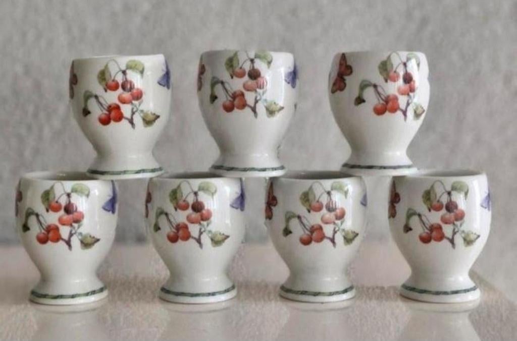 Zeven eierdopjes Janneke Brinkman Fruit & Flowers, Overige typen, Ophalen of Verzenden, Zo goed als nieuw, Overige stijlen
