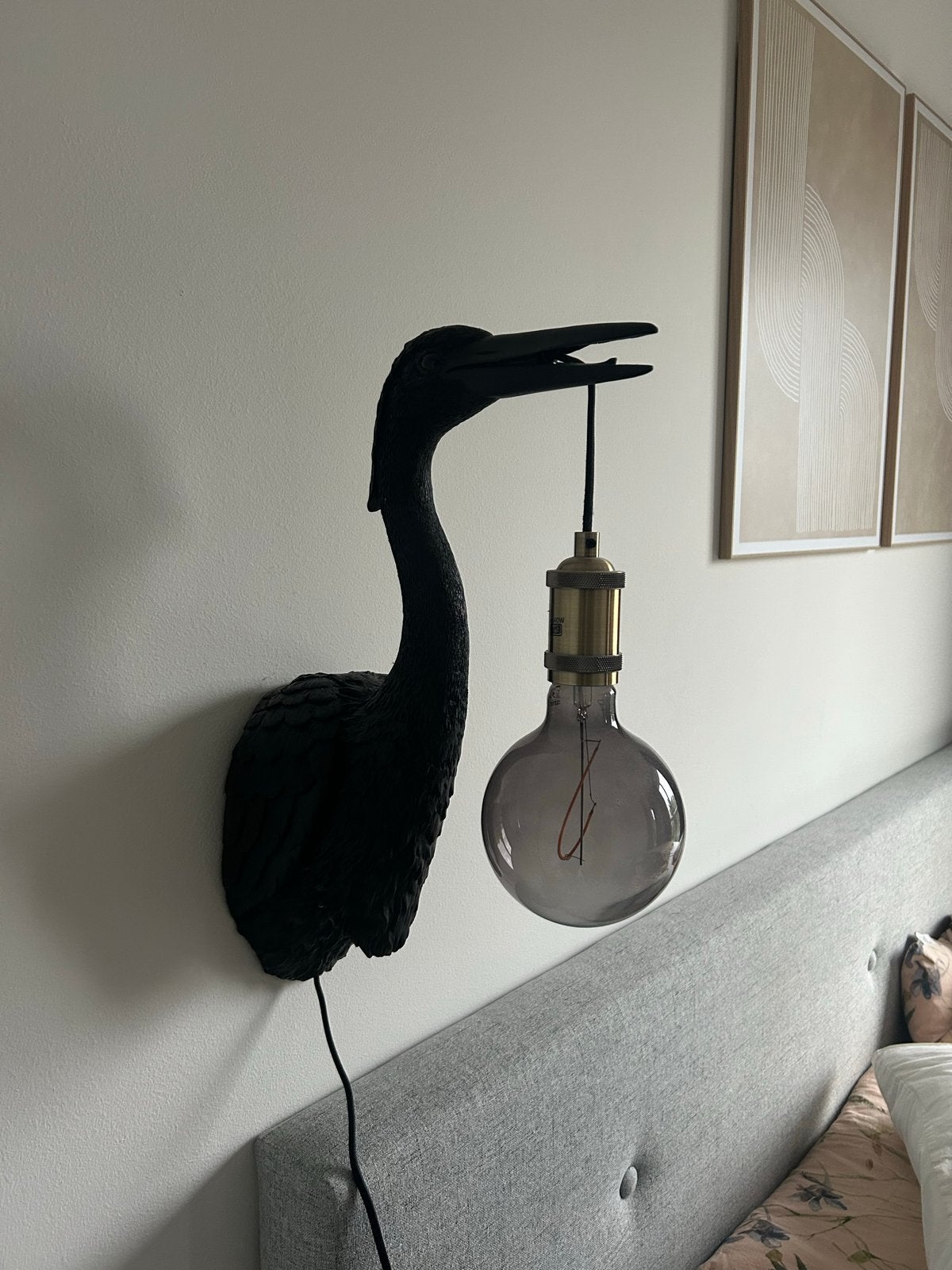 Zwarte Reiger Wandlamp met Edison Bol, Kunststof, Bedlamp, Zwart, Zo goed als nieuw