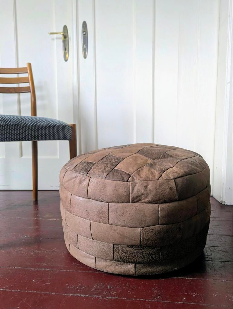 Vintage poef zitzak boho suede leer bruin seventies, Huis en Inrichting, Ophalen, Minder dan 50 cm, Gebruikt, Vintage