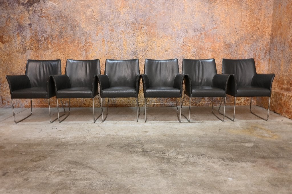 IZG Staat 6 grijze leren Bert Plantagie Paris design stoelen, Huis en Inrichting, Stoelen, Ophalen of Verzenden, Zo goed als nieuw