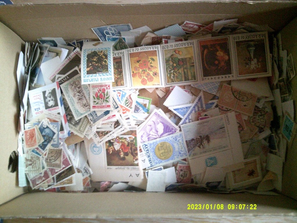 schoenendoos postzegels wereld 1200 gr, Ophalen of Verzenden, Buitenland
