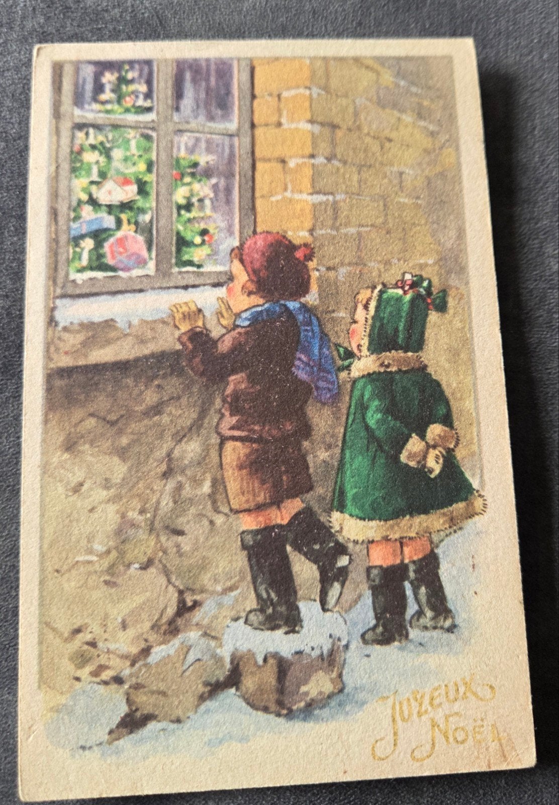 Kinderen kijken door raam (1949), Verzenden, 1940 tot 1960, Gelopen, Feest(dag)