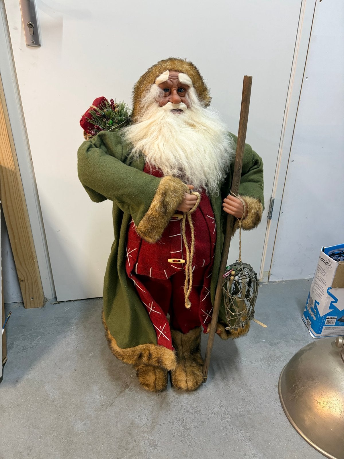 Exclusieve Vintage Kerstman Pop met Houten Staf, 90 cm hoog, Ophalen, Gebruikt