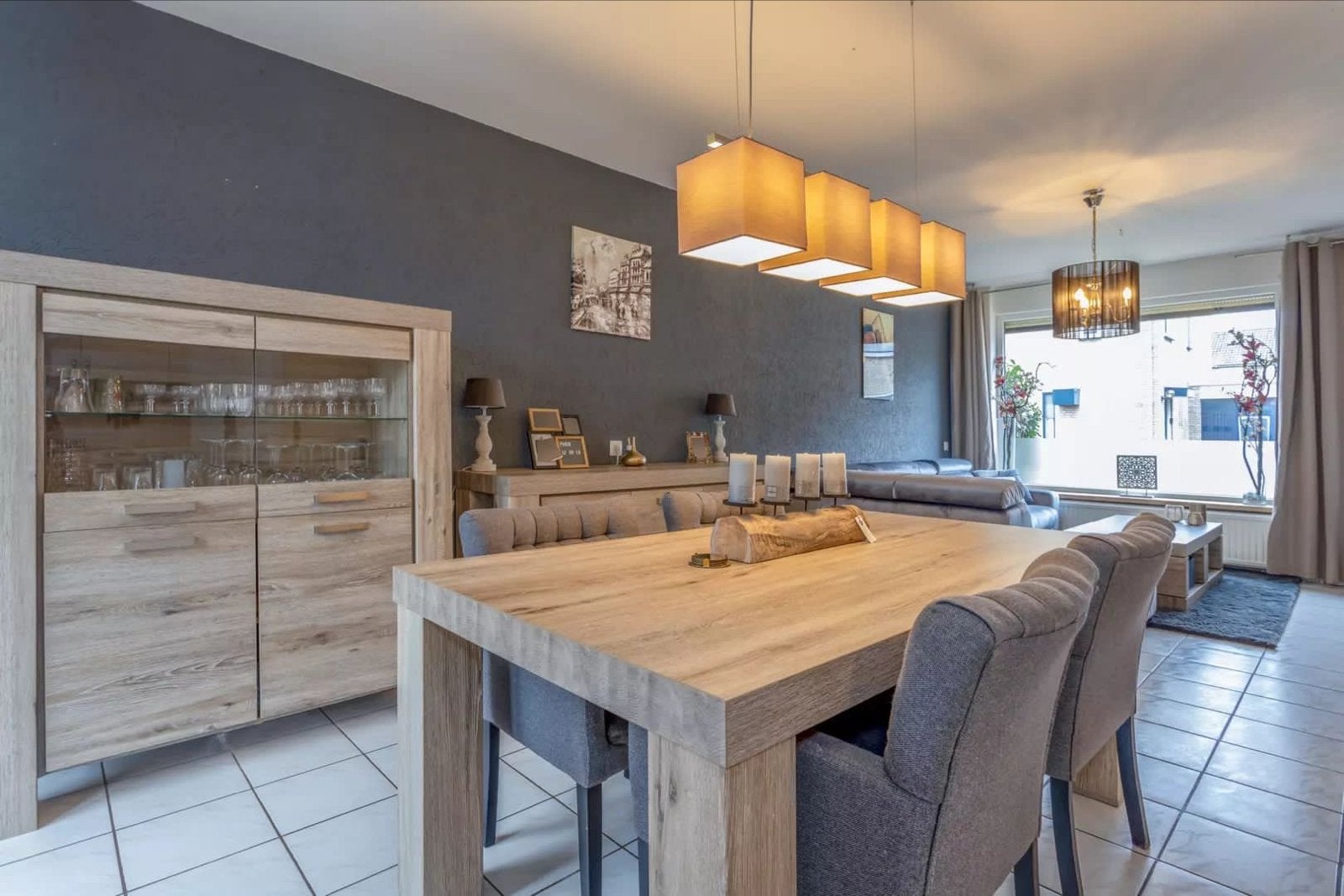 Moderne Lucide hanglamp met 4 stoffen kappen, Ophalen of Verzenden, Zo goed als nieuw, Metaal, Overige fittingen