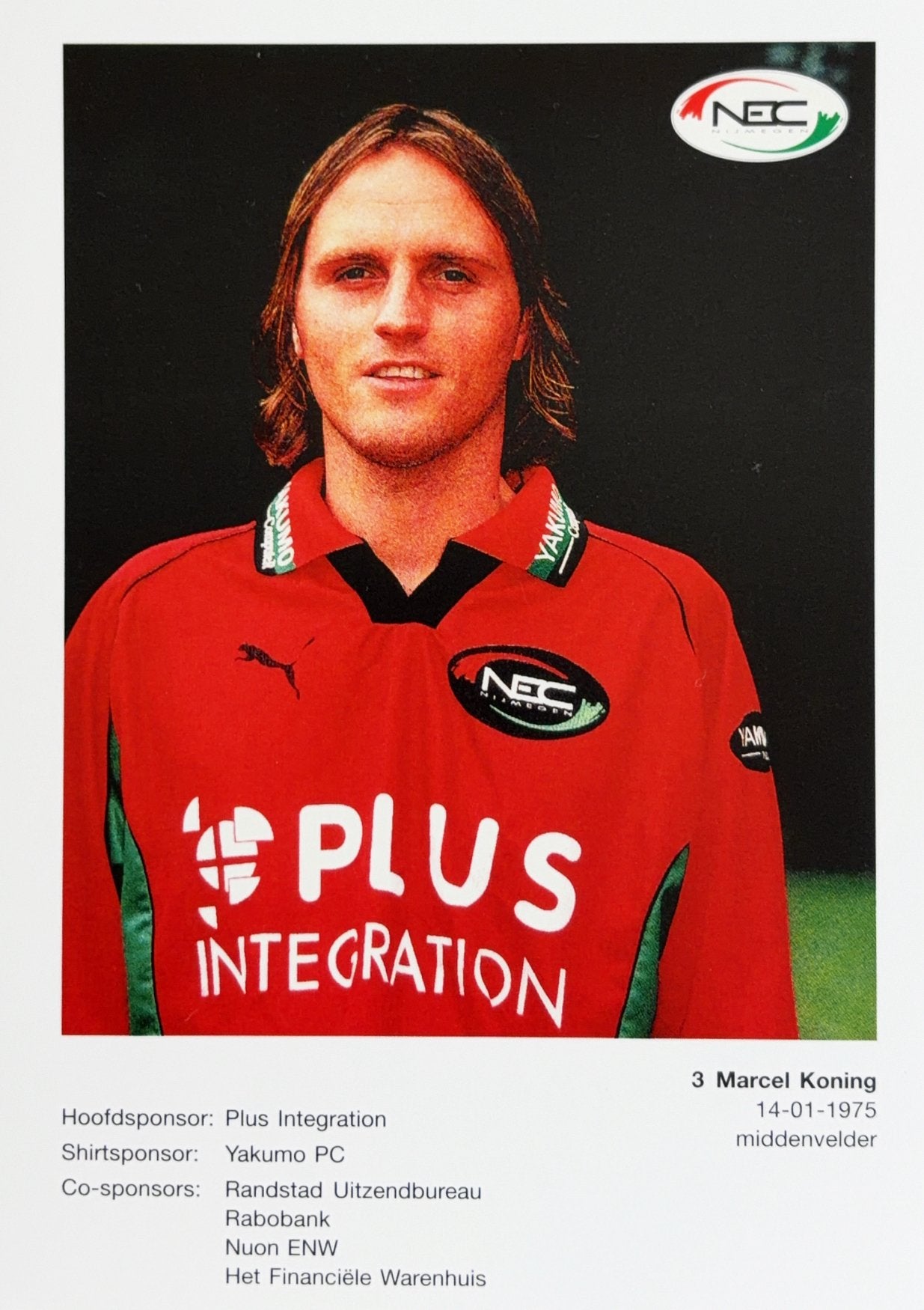 Spelerskaart Marcel Koning  - NEC Nijmegen - 1999/2000, Verzenden, Zo goed als nieuw, Feyenoord, Spelerskaart
