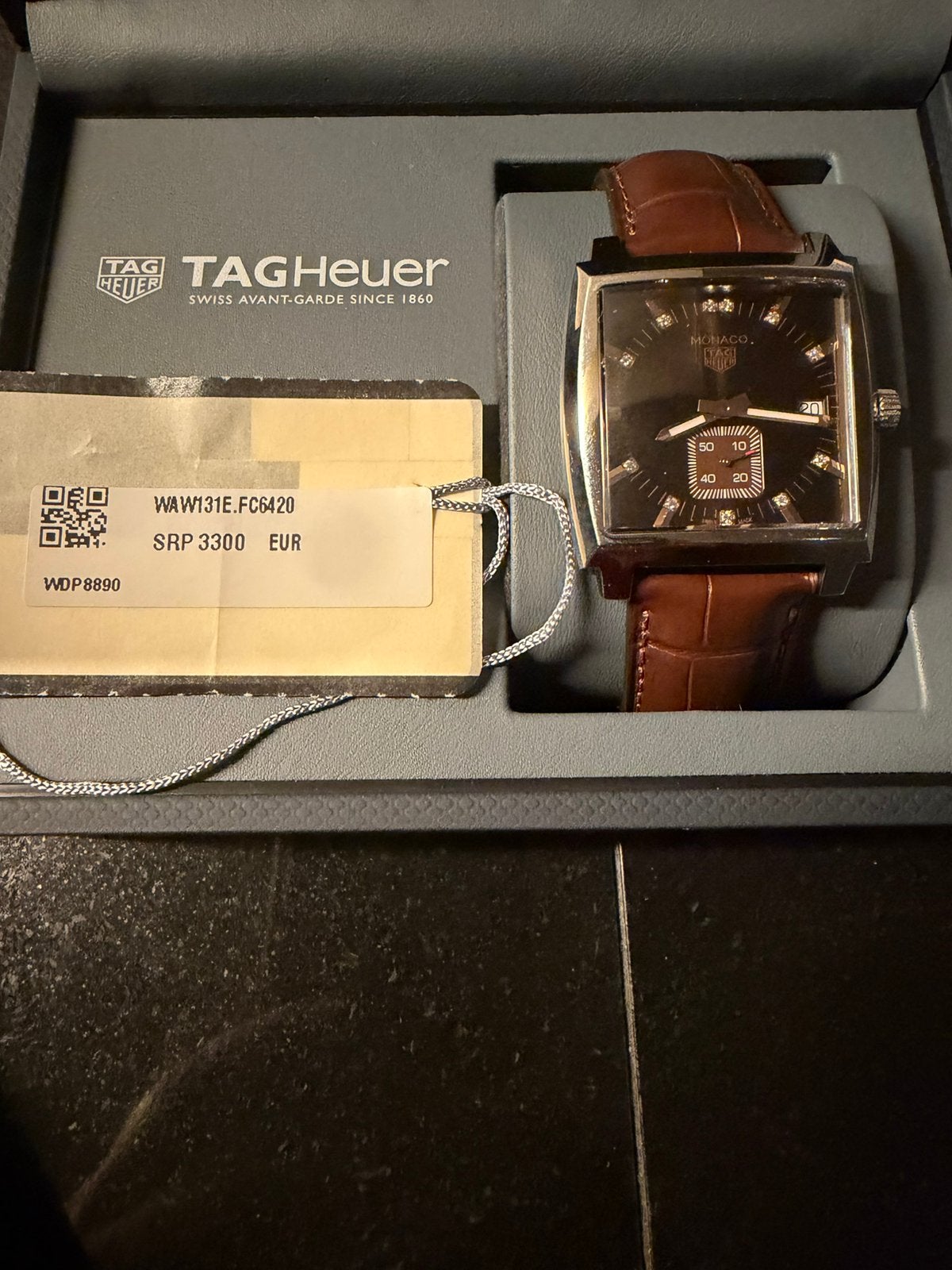 TAG Heuer Monaco bruin full set, nieuw en ongedragen, Ophalen of Verzenden, Zo goed als nieuw, Leer, TAG Heuer