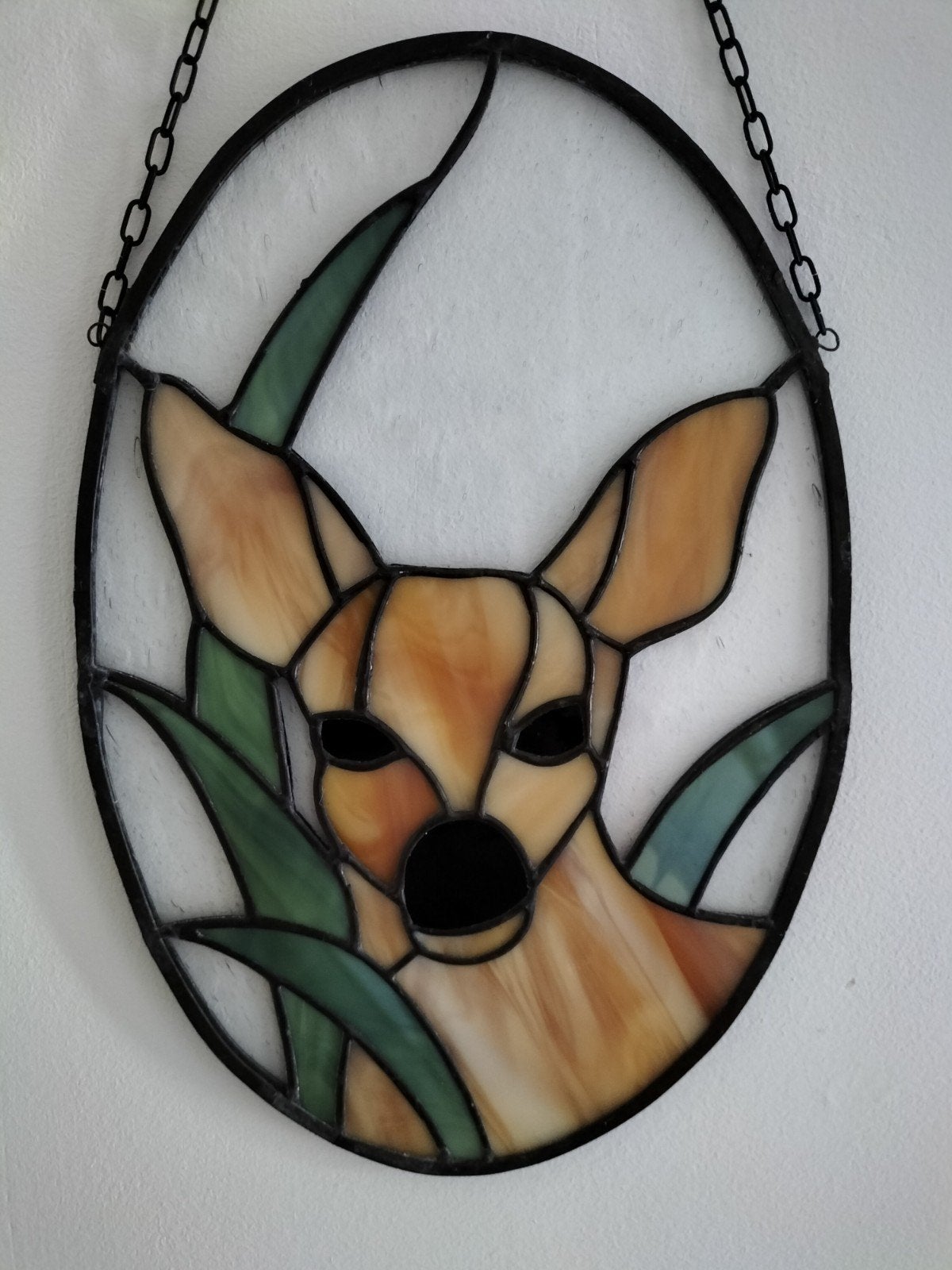 Hert glas in lood hanger 27 x 18 cm met ketting, Ophalen of Verzenden