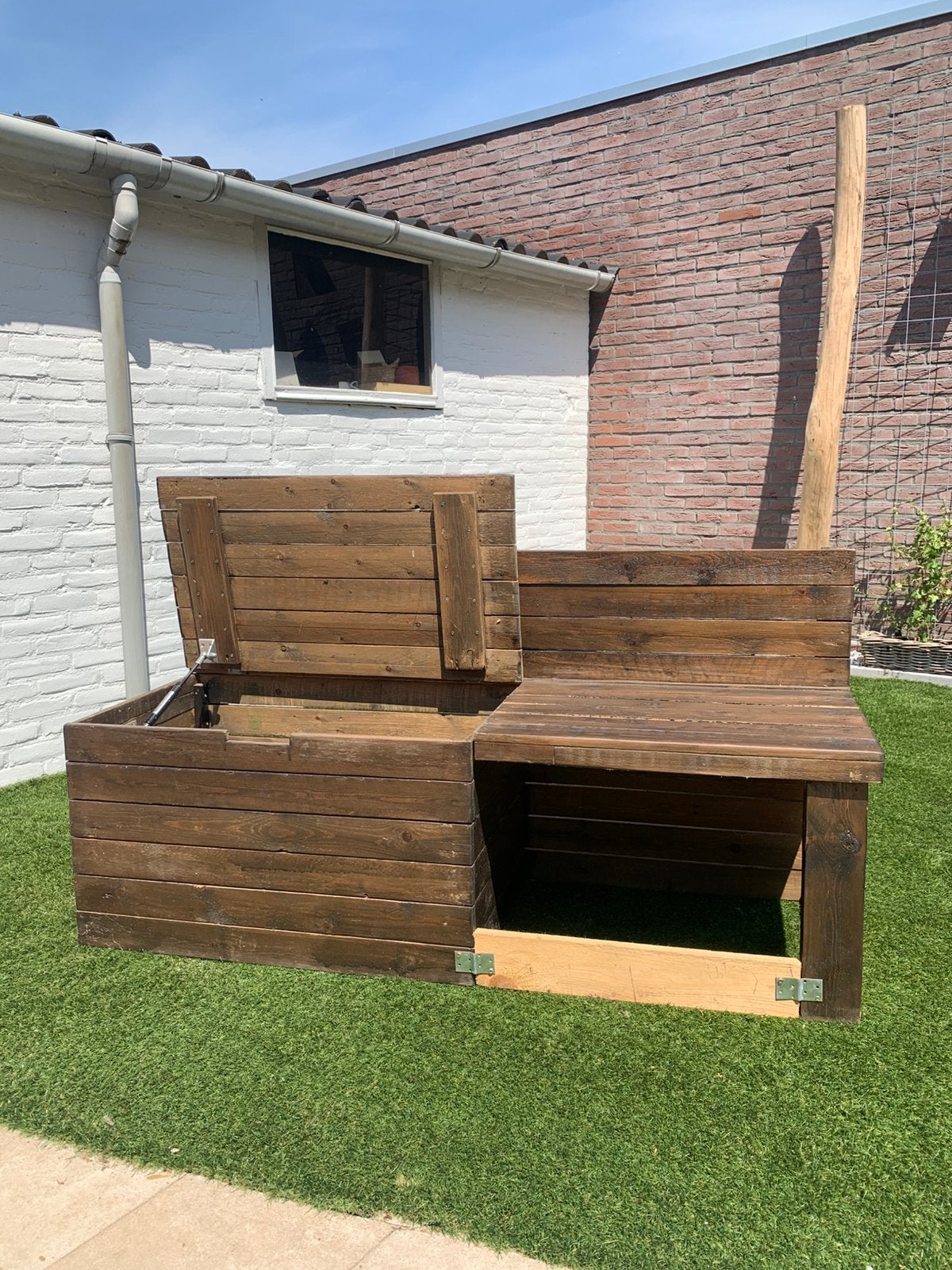 Houten eettafel bank met opbergruimte, Huis en Inrichting, Ophalen, Gebruikt, 150 tot 200 cm, Tweepersoons