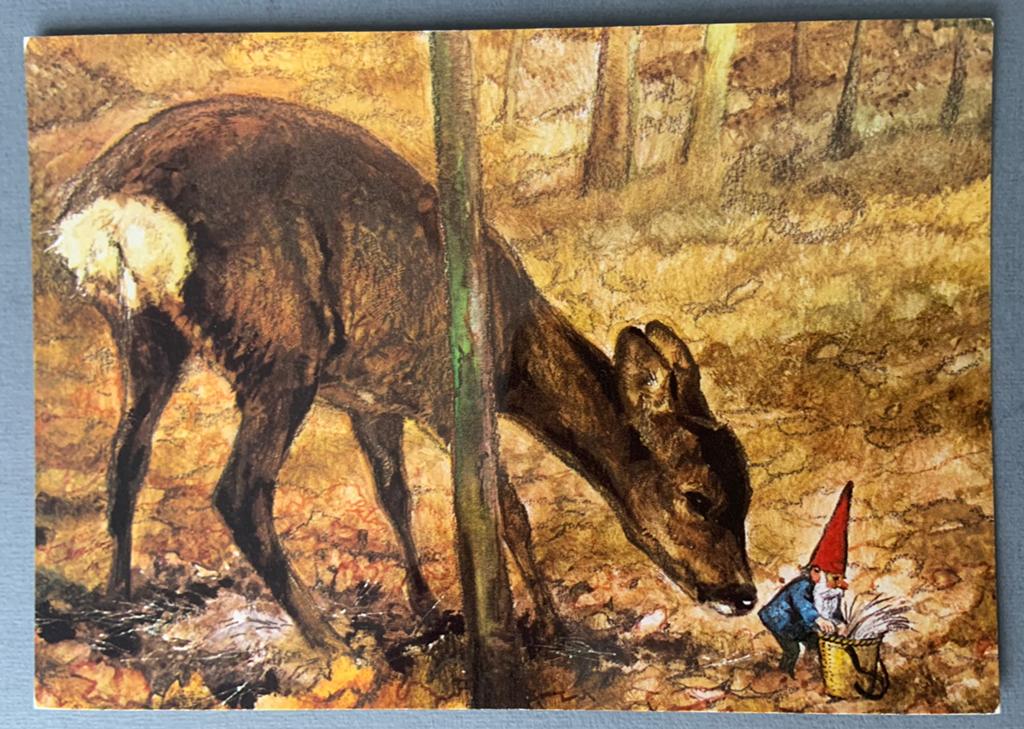 Rien Poortvliet , Kabouter met Reekalf, Verzenden, 1980 tot heden, Gelopen, Natuur